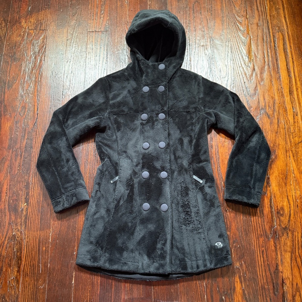 Mountain Hardwear Jacket Womens XS Black Fleece Hooded Parka Snap Zip